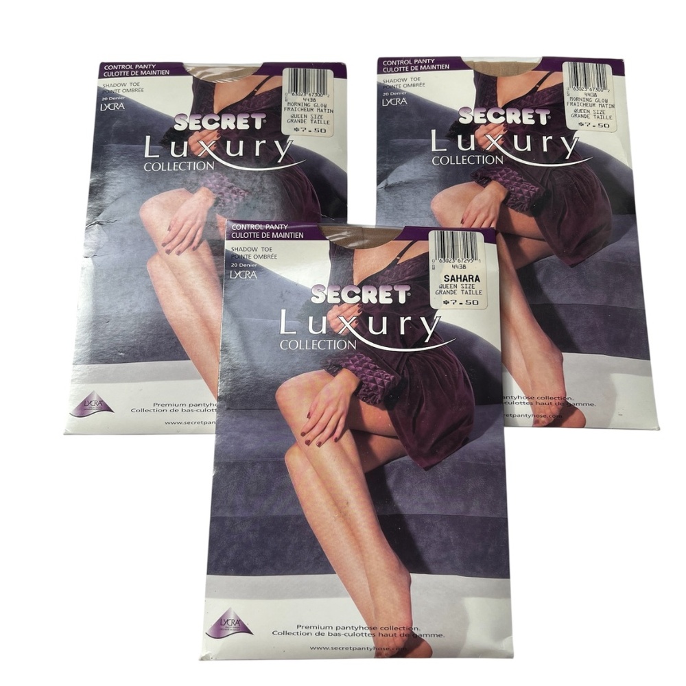 3 Pair Secret Luxury Pantyhose Queen Size Hosiery Beige Black New Made Canada